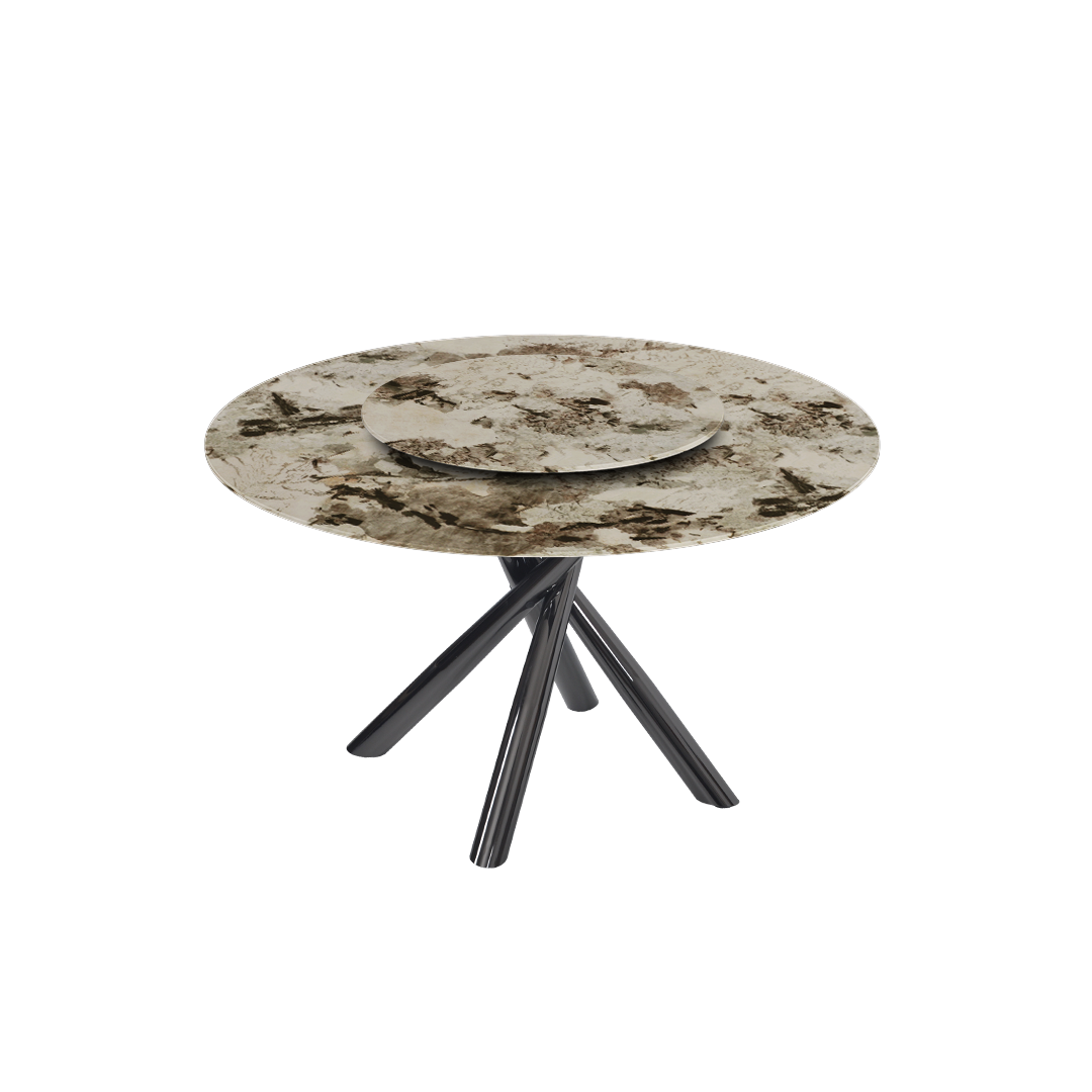 Round Marble Dining Table Ø1.3m | Black Glossy Cross Base