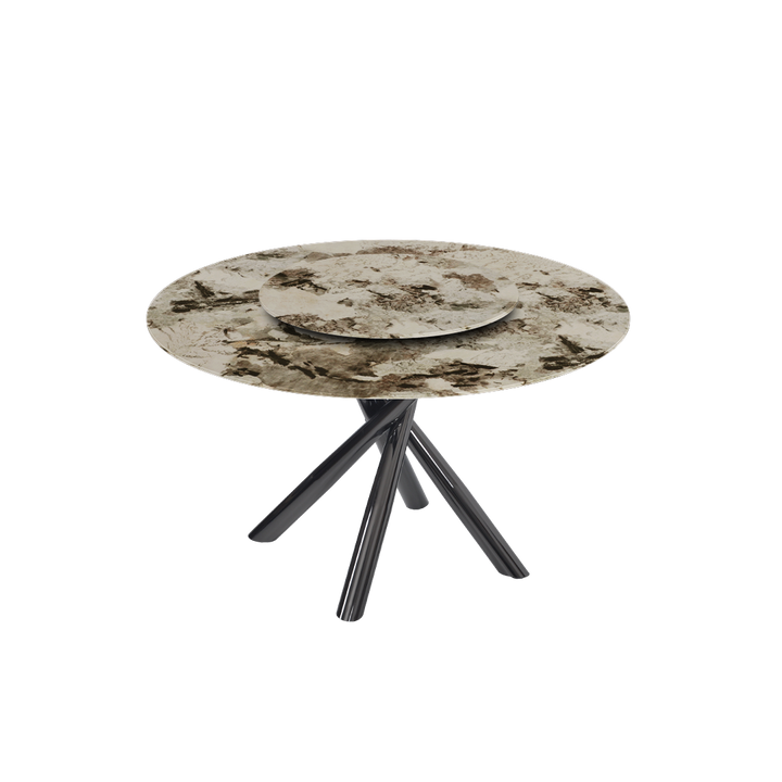 Round Marble Dining Table Ø1.3m | Black Glossy Cross Base