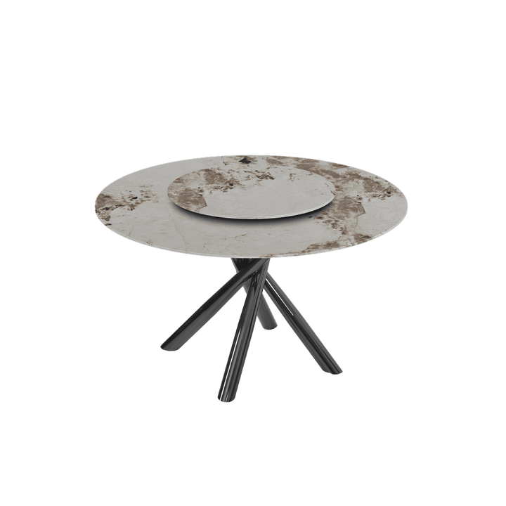 Round Marble Dining Table Ø1.3m | Black Glossy Cross Base