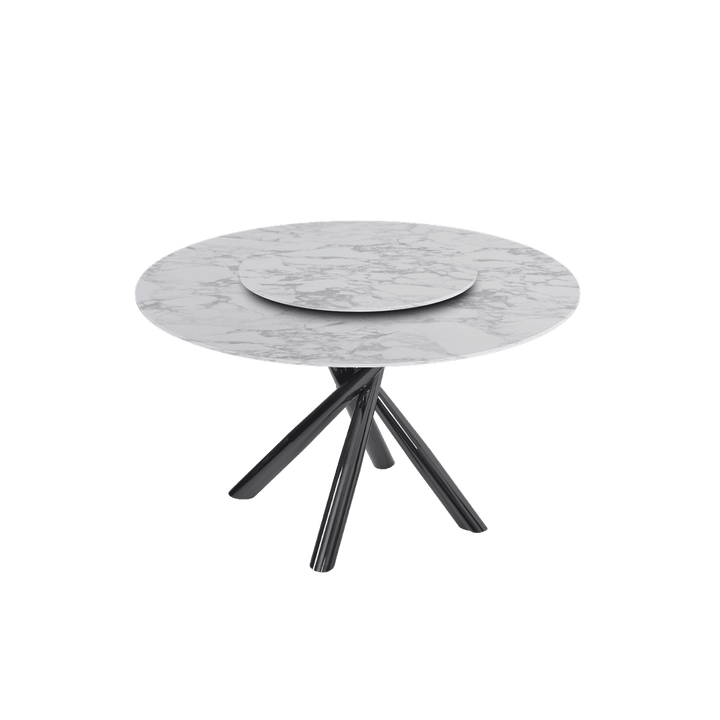 Round Marble Dining Table Ø1.3m | Black Glossy Cross Base