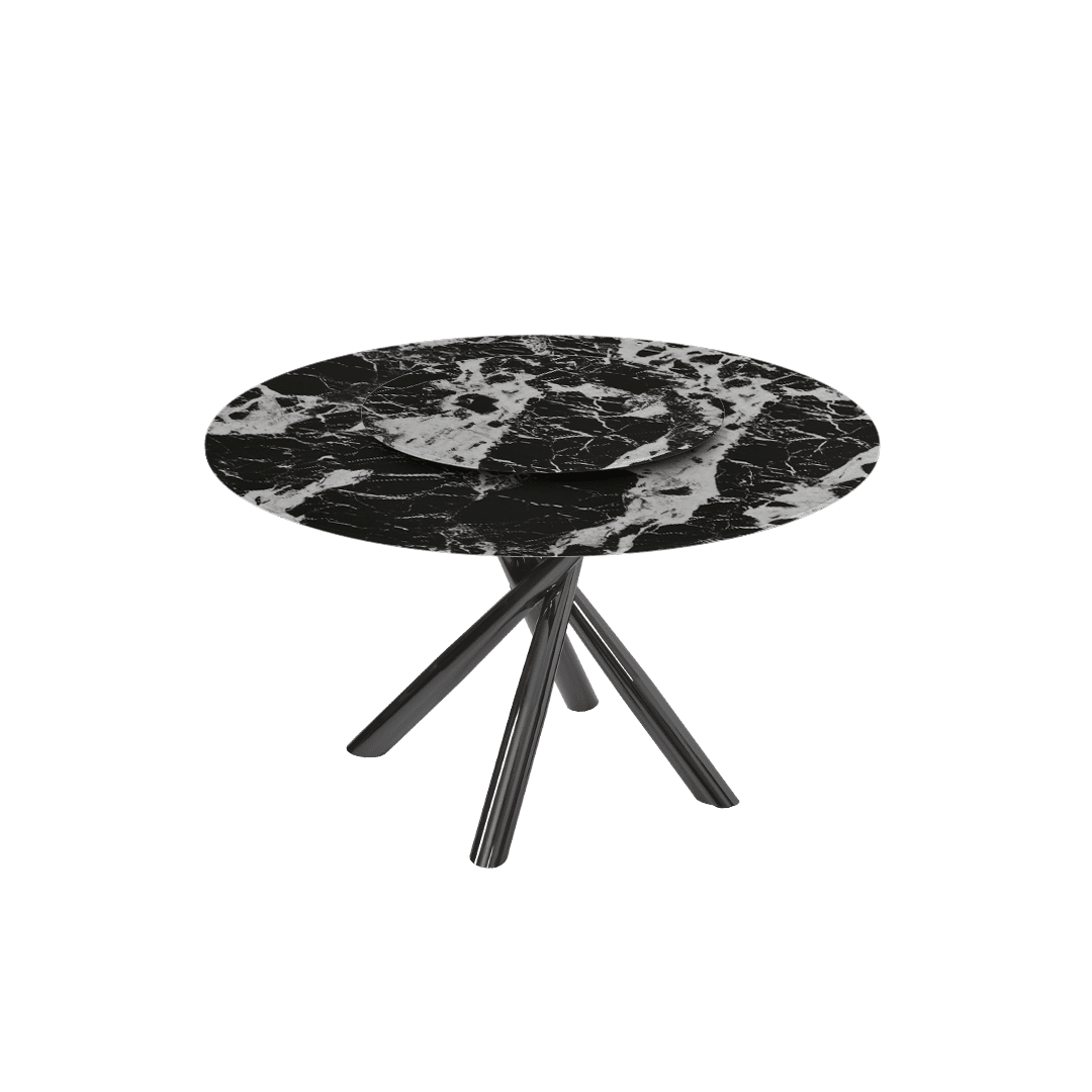 Round Marble Dining Table Ø1.3m | Black Glossy Cross Base