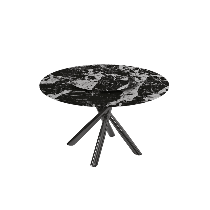 Round Marble Dining Table Ø1.3m | Black Glossy Cross Base