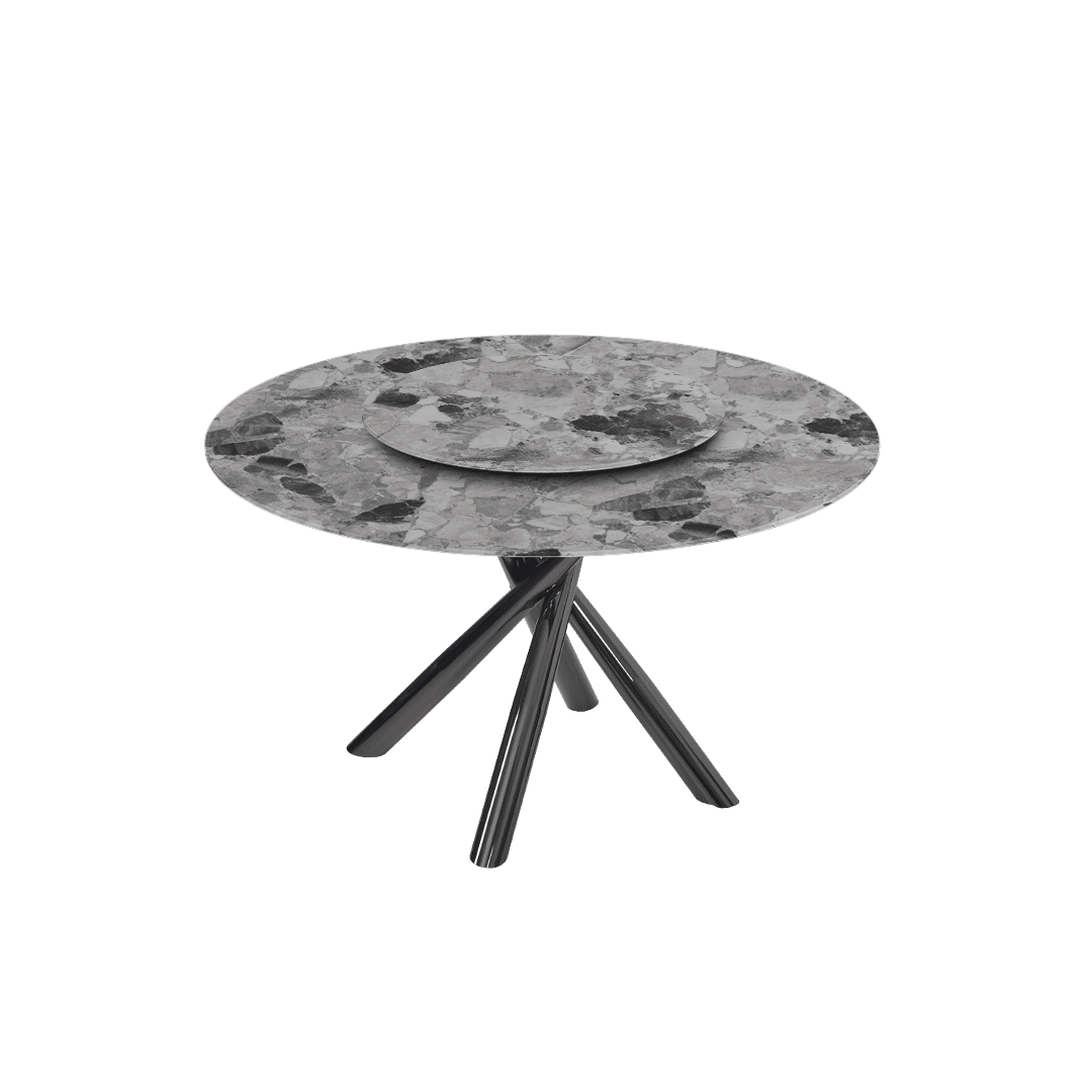 Round Marble Dining Table Ø1.3m | Black Glossy Cross Base