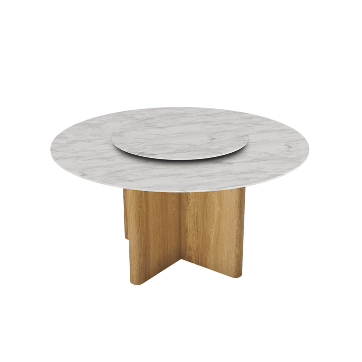 Round Marble Dining Table Ø1.5m | Nava Ash Wood Cross Base