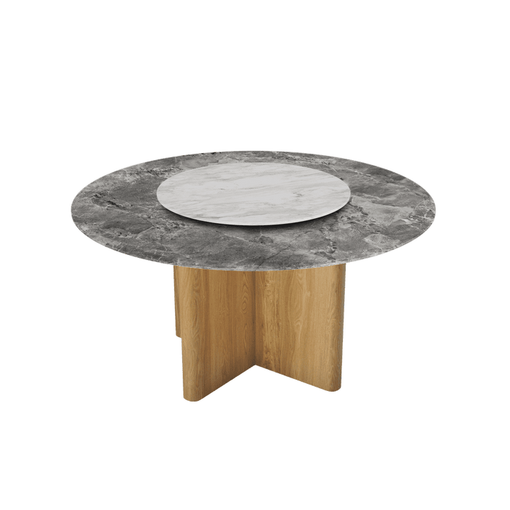 Round Marble Dining Table Ø1.5m | Nava Ash Wood Cross Base