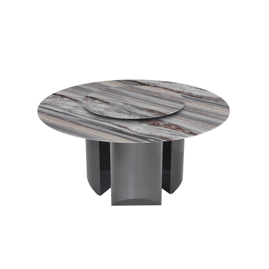 Round Marble Dining Table Ø1.5m | Black Titanium Steel Pedestal