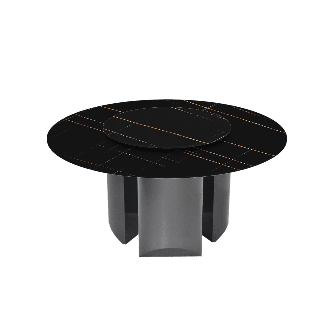 Round Marble Dining Table Ø1.5m | Black Titanium Steel Pedestal