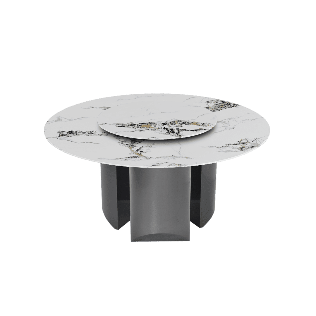 Round Marble Dining Table Ø1.5m | Black Titanium Steel Pedestal