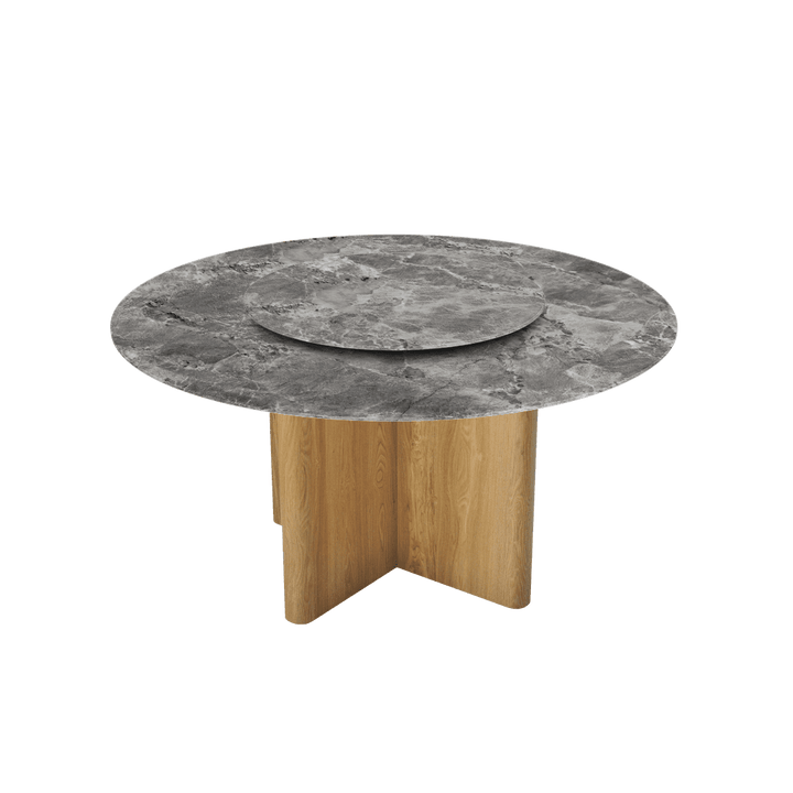 Round Marble Dining Table Ø1.5m | Nava Ash Wood Cross Base