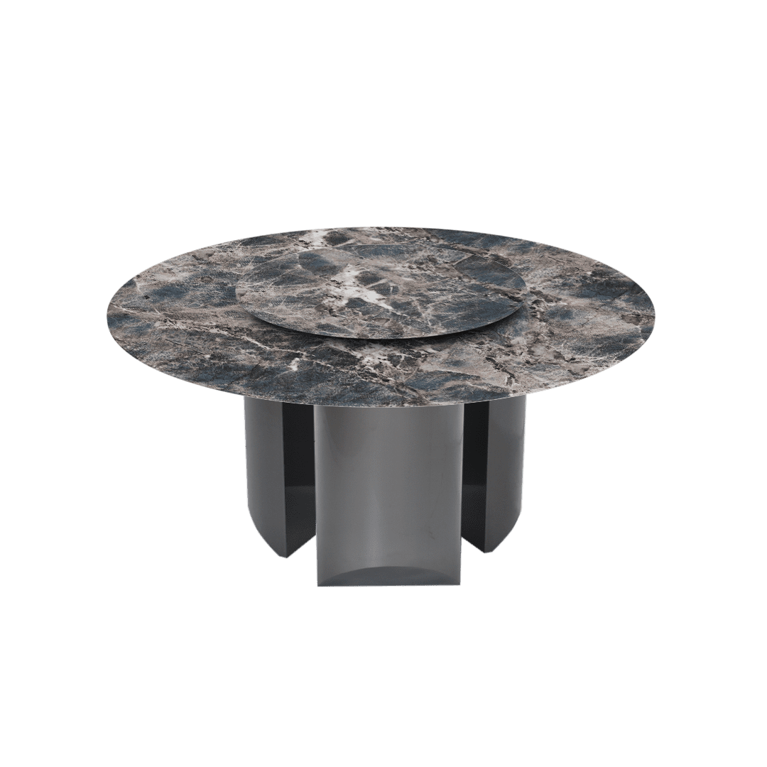 Round Marble Dining Table Ø1.5m | Black Titanium Steel Pedestal