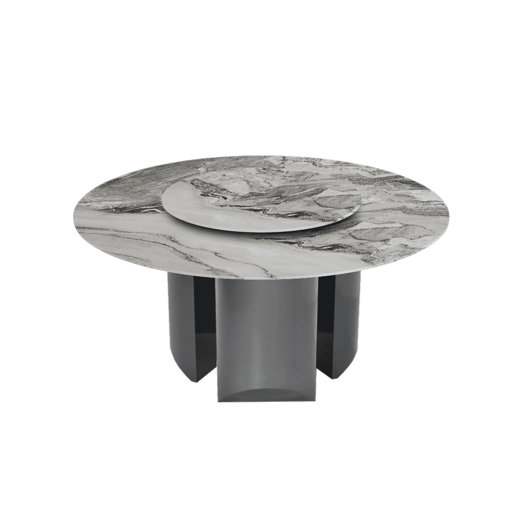 Round Marble Dining Table Ø1.5m | Black Titanium Steel Pedestal