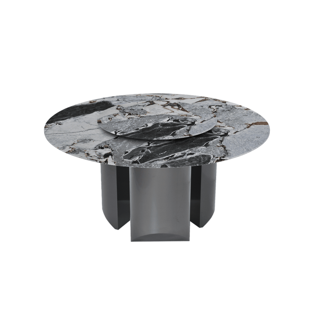 Round Marble Dining Table Ø1.5m | Black Titanium Steel Pedestal