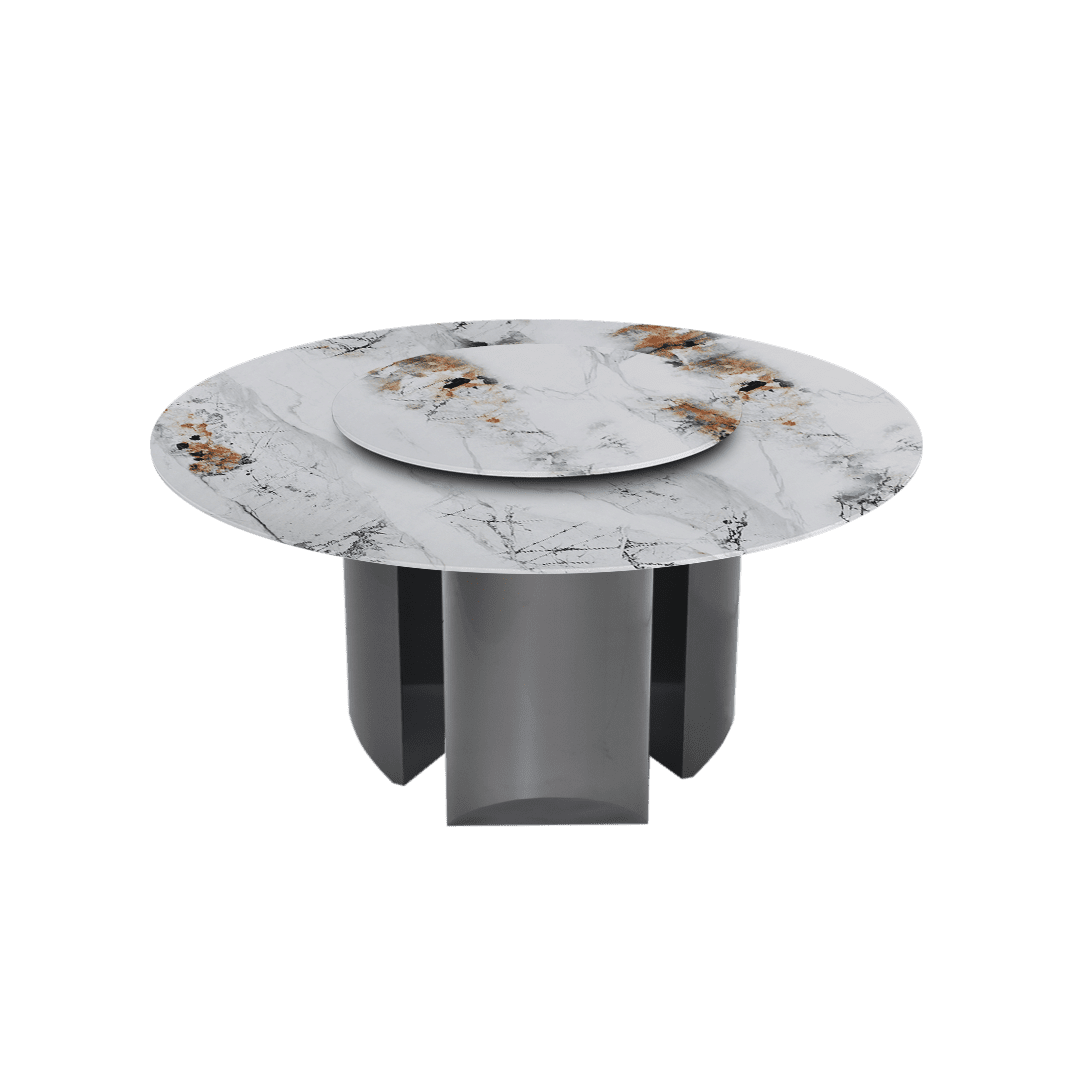 Round Marble Dining Table Ø1.5m | Black Titanium Steel Pedestal