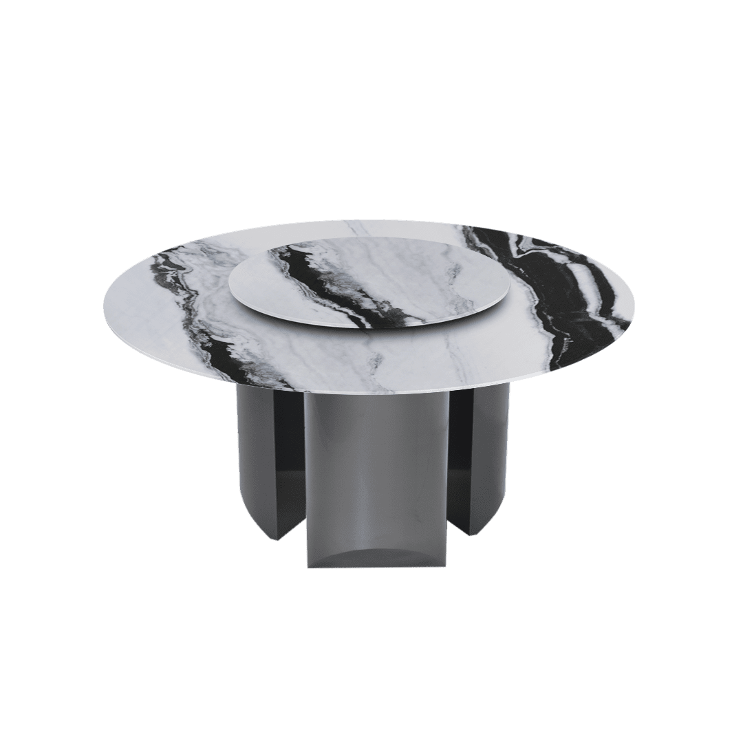 Round Marble Dining Table Ø1.5m | Black Titanium Steel Pedestal