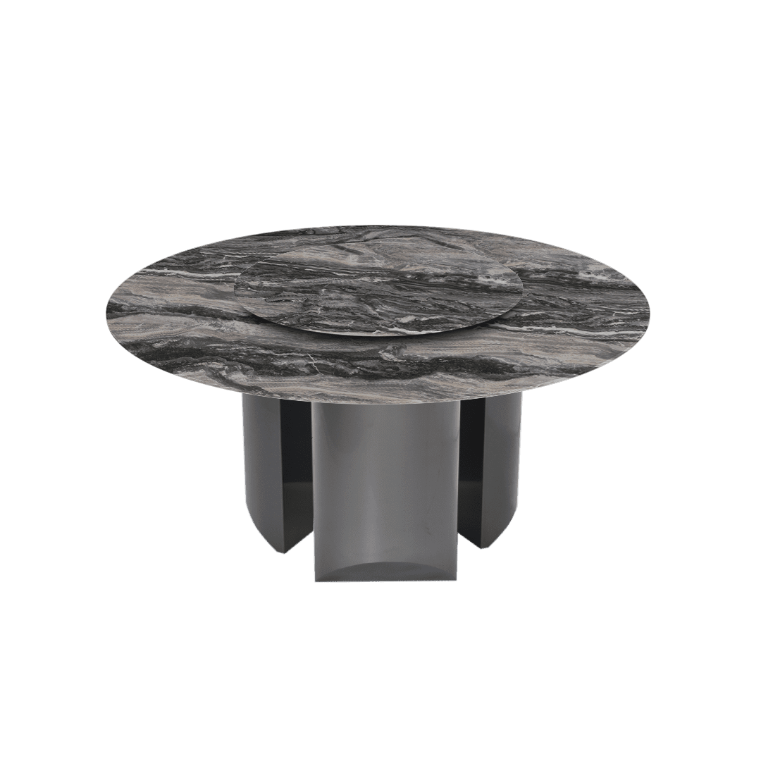 Round Marble Dining Table Ø1.5m | Black Titanium Steel Pedestal