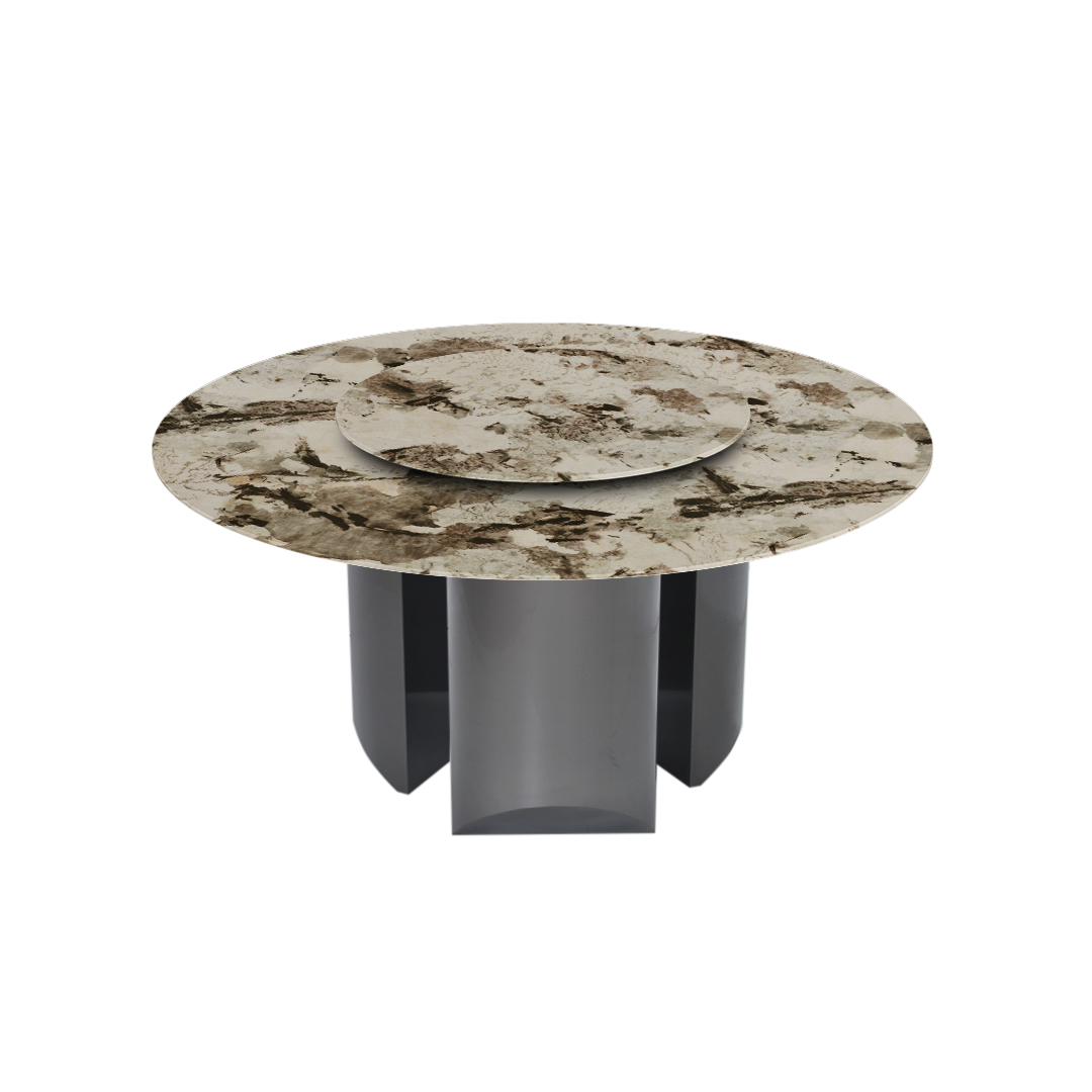Round Marble Dining Table Ø1.5m | Black Titanium Steel Pedestal
