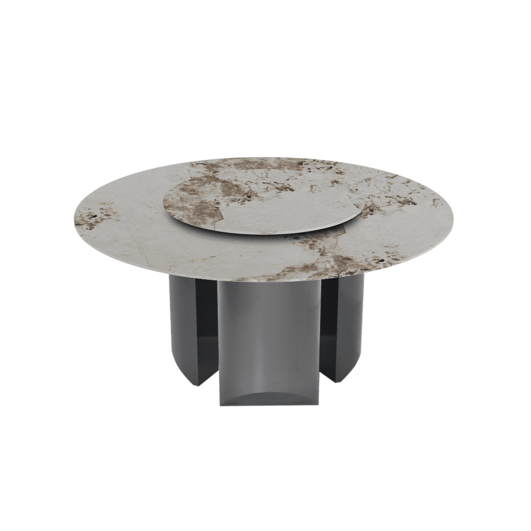 Round Marble Dining Table Ø1.5m | Black Titanium Steel Pedestal