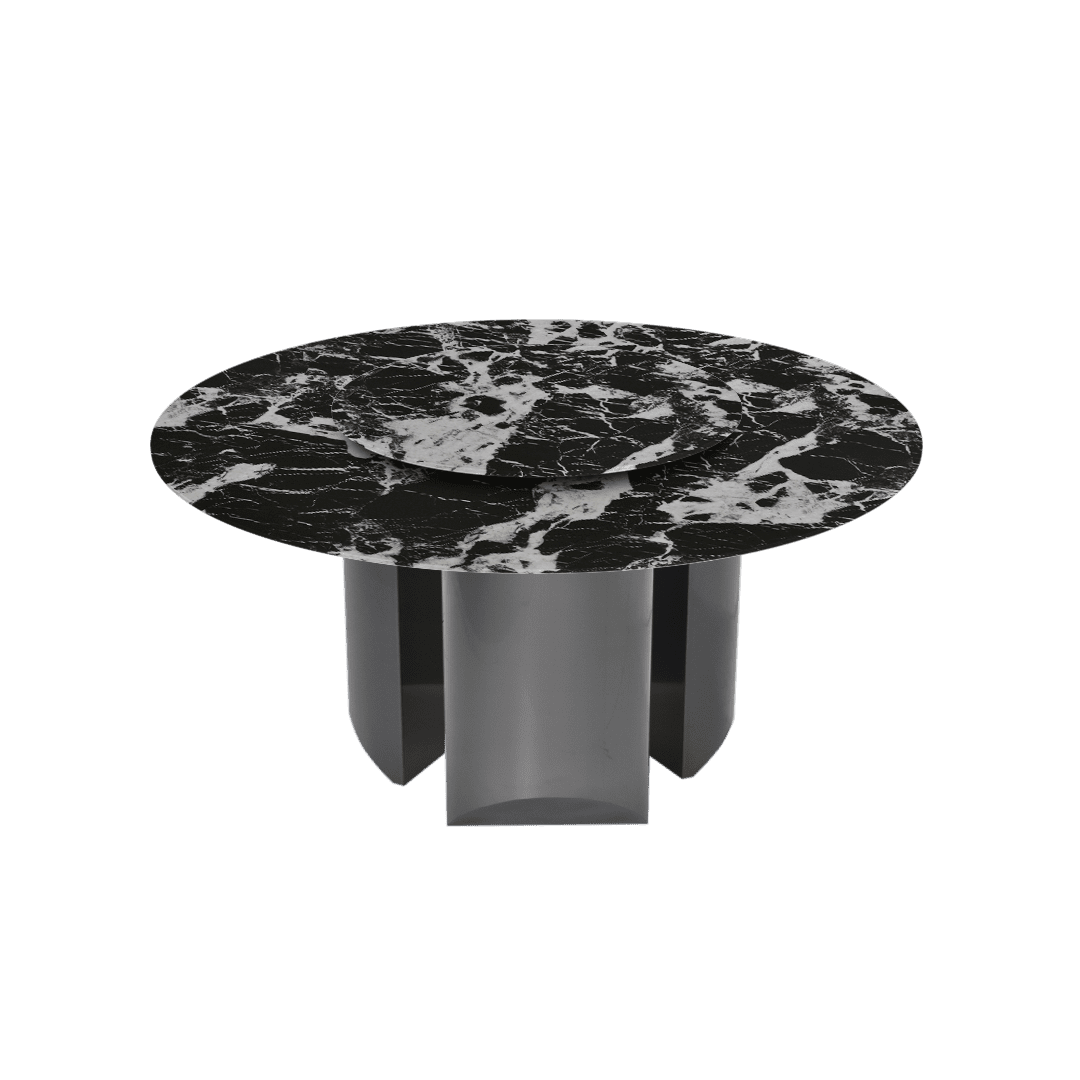 Round Marble Dining Table Ø1.5m | Black Titanium Steel Pedestal