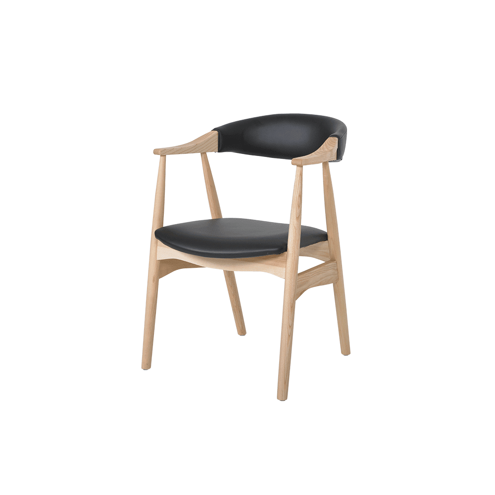 Kazuko Solid Ash Wood Dining Chair with Armrest - main view