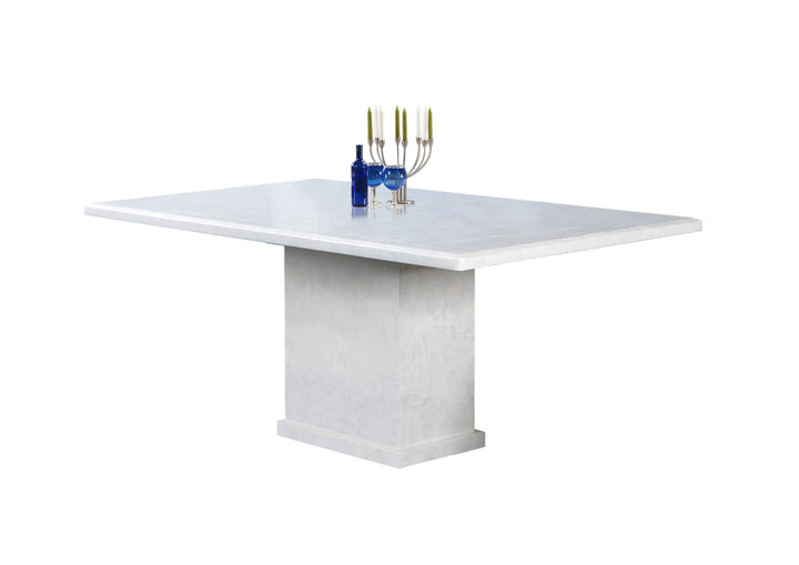 White marble dining table with a modern design