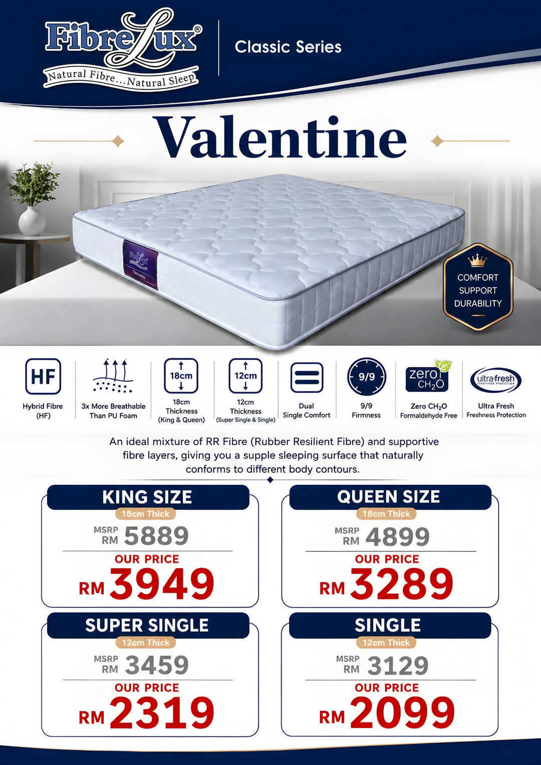 FibreLux Valentine Mattress price list